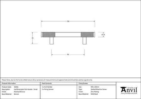 Polished Bronze Half Brompton Pull Handle - Small | 46936 - Image 2