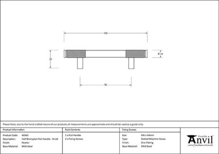 Pewter Half Brompton Pull Handle - Small | 46945 - Image 2