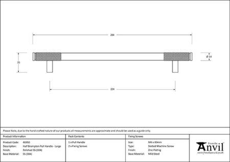 Polished SS (304) Half Brompton Pull Handle - Large | 46950 - Image 2