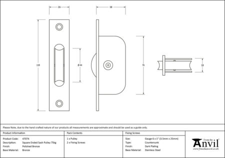 From the Anvil Polished Bronze Square Ended Sash Pulley 75kg - Image 2
