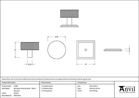 Pewter Brompton Cabinet Knob - 38mm (Square) | 47091 - Image 2