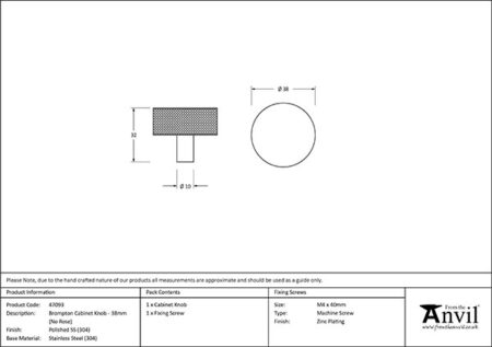 Polished SS (304) Brompton Cabinet Knob - 38mm (No rose) | 47093 - Image 2