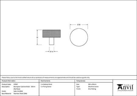 Satin SS (304) Brompton Cabinet Knob - 38mm (No rose) | 47097 - Image 2