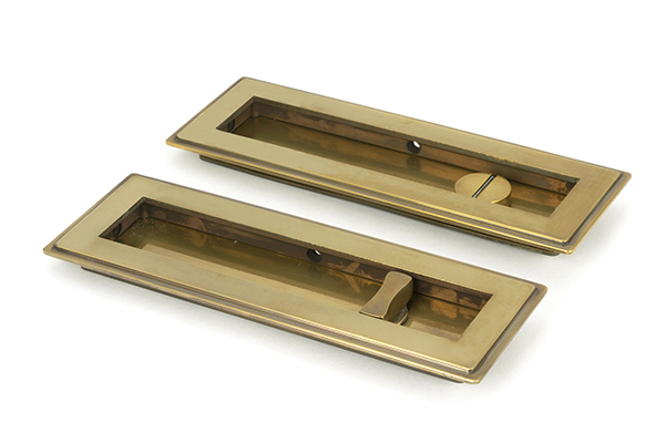 Aged Brass 175mm Art Deco Rectangular Pull - Privacy Set | 48308