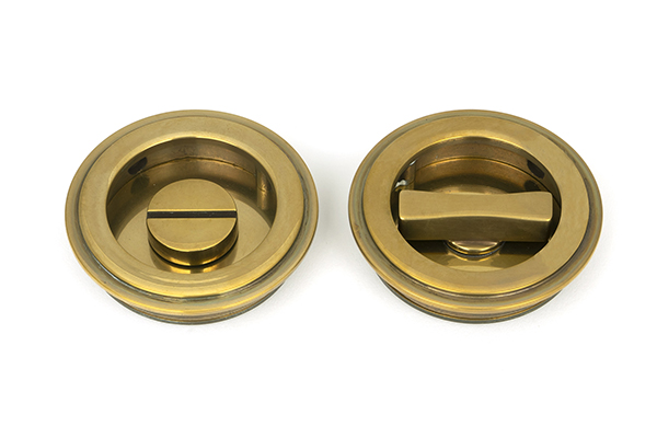 Aged Brass 60mm Art Deco Round Pull - Privacy Set | 48324