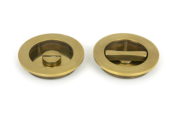 Aged Brass 75mm Art Deco Round Pull - Privacy Set | 48325