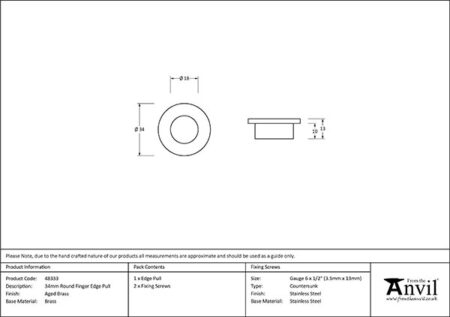 Aged Brass 34mm Round Finger Edge Pull | 48333 - Image 2