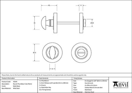 Matt Black Round Thumbturn Set (Plain) | 49544 - Image 2