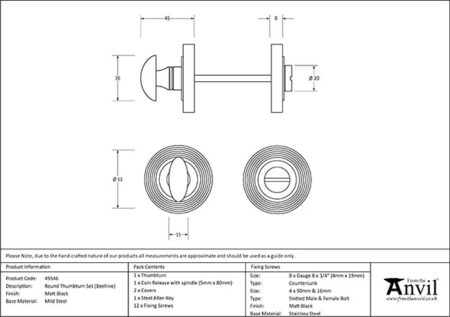 Matt Black Round Thumbturn Set (Beehive) | 49546 - Image 2