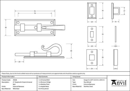 External Beeswax 4" Shepherd's Crook Universal Bolt | 49548 - Image 2