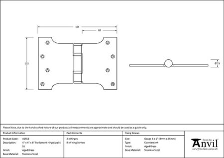 Aged Brass 4" x 4" x 6" Parliament Hinge (pair) ss | 49553 - Image 2