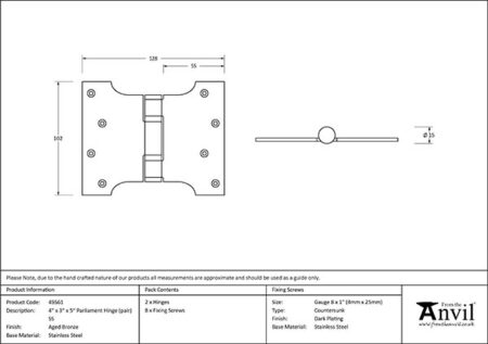 Aged Bronze 4" x 3" x 5" Parliament Hinge (pair) ss | 49561 - Image 2