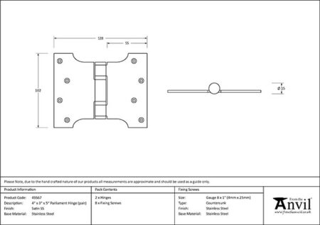From the Anvil Parliament Hinges SS (pair) - 4" - Image 2