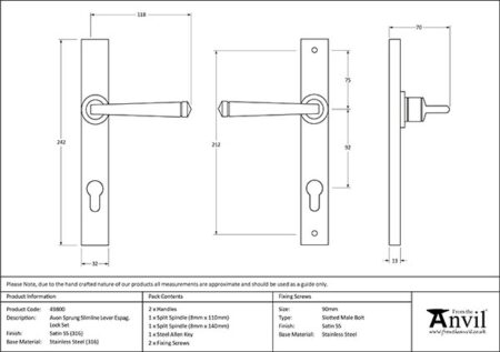 Satin Marine SS (316) Avon Slimline Lever Espag. Lock Set | 49800 - Image 2
