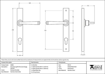 Polished Marine SS (316) Avon Slimline Lever Espag. Lock Set | 49801 - Image 2