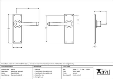Satin Marine SS (316) Avon Lever Latch Set | 49826 - Image 2