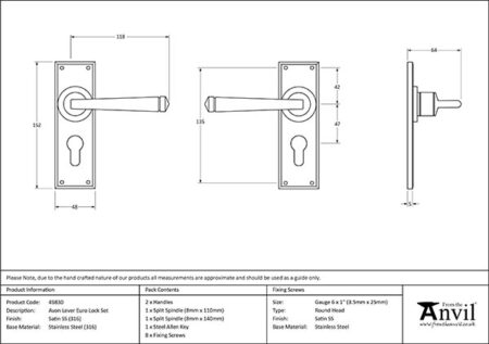 Satin Marine SS (316) Avon Lever Euro Lock Set | 49830 - Image 2