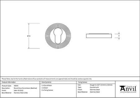 From the Anvil Satin Marine SS (316) Round Euro Escutcheon (Beehive) - Image 2