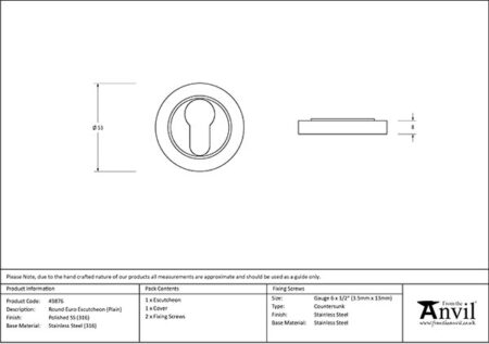 From the Anvil Polished Marine SS (316) Round Euro Escutcheon (Plain) - Image 2