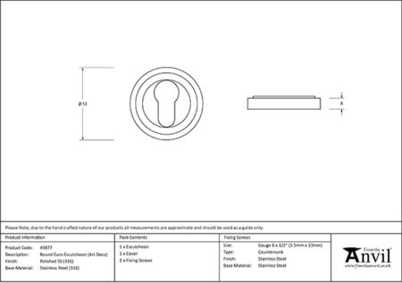 From the Anvil Polished Marine SS (316) Round Euro Escutcheon (Art Deco) - Image 2