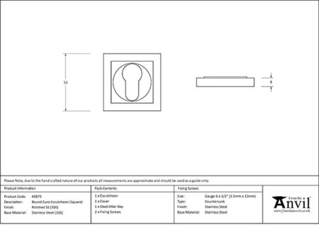 From the Anvil Polished Marine SS (316) Round Euro Escutcheon (Square) - Image 2