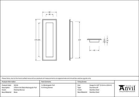 From the Anvil Polished Bronze 175mm Art Deco Rectangular Pull - Image 2
