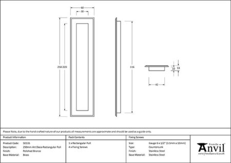 From the Anvil Polished Bronze 250mm Art Deco Rectangular Pull - Image 2