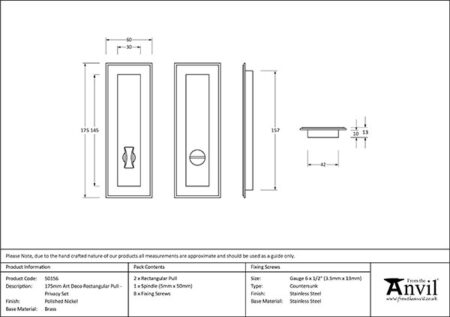 From the Anvil Polished Nickel 175mm Art Deco Rectangular Pull -Privacy Set - Image 2