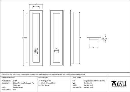 From the Anvil Polished Nickel 250mm Art Deco Rectangular Pull -Privacy Set - Image 2
