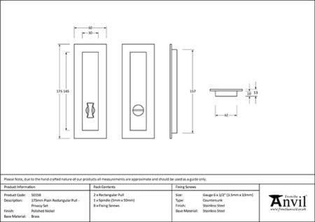 From the Anvil Polished Nickel 175mm Plain Rectangular Pull - Privacy Set - Image 2