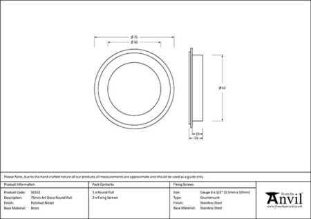 From the Anvil Polished Nickel 75mm Art Deco Round Pull - Image 2
