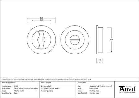 From the Anvil Polished Nickel 60mm Plain Round Pull - Privacy Set - Image 2