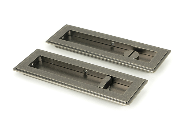 From the Anvil Pewter 175mm Art Deco Rectangular Pull - Privacy Set - Pewter Patina