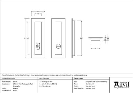 From the Anvil Pewter 175mm Plain Rectangular Pull - Privacy Set - Pewter Patina - Image 2