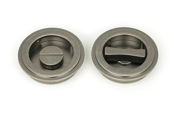 From the Anvil Pewter 60mm Art Deco Round Pull - Privacy Set - Pewter Patina