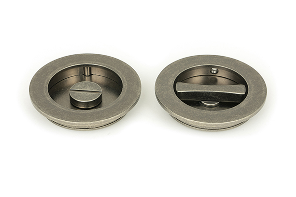 From the Anvil Pewter 75mm Plain Round Pull - Privacy Set - Pewter Patina