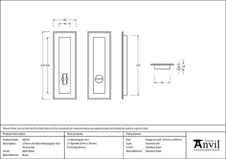 From the Anvil Matt Black 175mm Art Deco Rectangular Pull - Privacy Set - Image 2