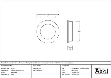 From the Anvil Matt Black 60mm Plain Round Pull - Image 2