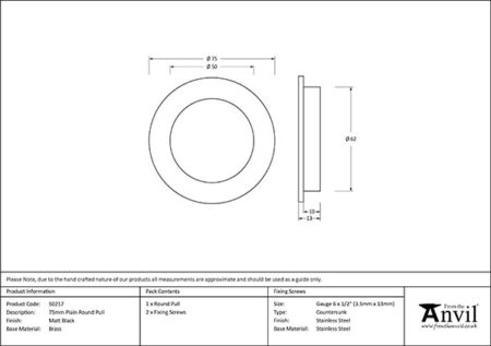 From the Anvil Matt Black 75mm Plain Round Pull - Image 2