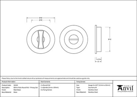 From the Anvil Matt Black 60mm Plain Round Pull - Privacy Set - Image 2