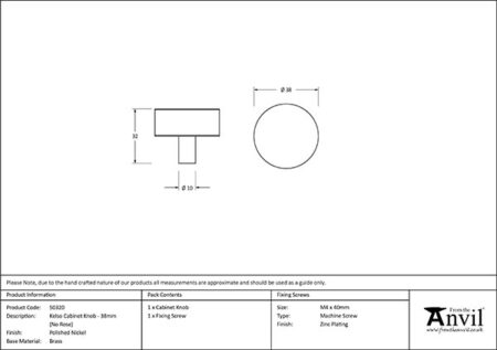 Polished Nickel Kelso Cabinet Knob - 38mm (No rose) | 50320 - Image 2