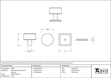 Polished Chrome Kelso Cabinet Knob - 32mm (Square) | 50330 - Image 2