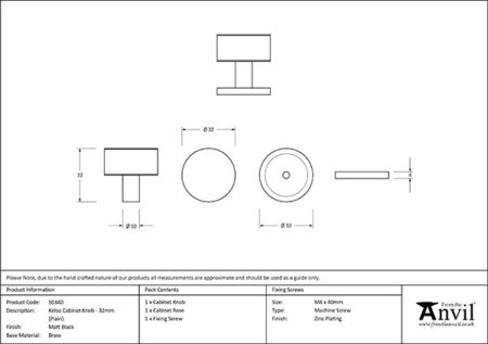 Matt Black Kelso Cabinet Knob - 32mm (Plain) | 50340 - Image 2