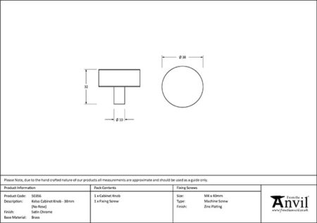 Satin Chrome Kelso Cabinet Knob - 38mm (No rose) | 50356 - Image 2