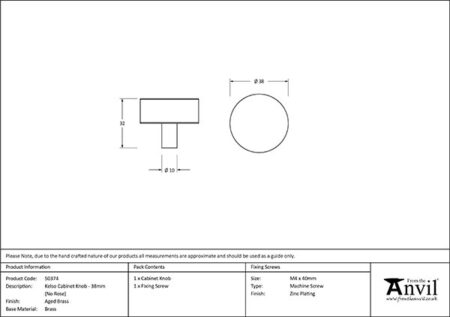 Aged Brass Kelso Cabinet Knob - 38mm (No rose) | 50374 - Image 2