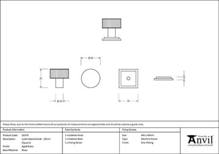 Aged Brass Judd Cabinet Knob - 25mm (Square) | 50379 - Image 2