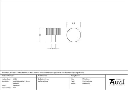 Aged Brass Judd Cabinet Knob - 32mm (No rose) | 50381 - Image 2