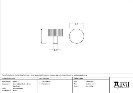 Polished Nickel Judd Cabinet Knob - 32mm (No rose) | 50393 - Image 2