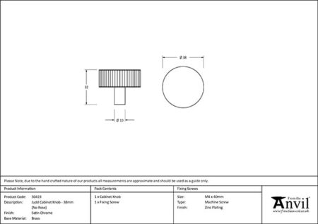 Satin Chrome Judd Cabinet Knob - 38mm (No rose) | 50419 - Image 2