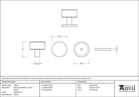 Aged Bronze Kelso Cabinet Knob - 32mm (Plain) | 50439 - Image 2